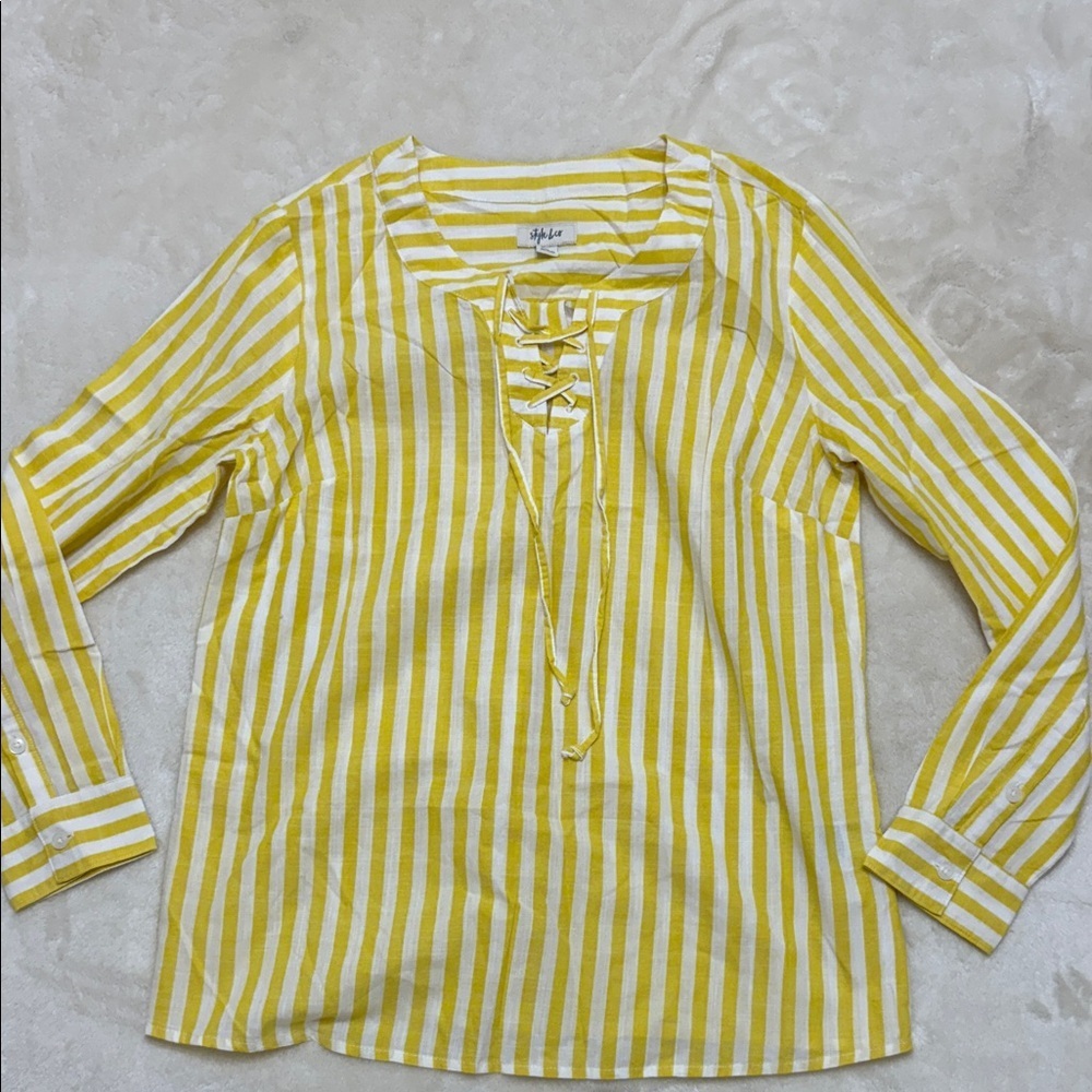 Style & Co. Yellow and White Striped Blouse M